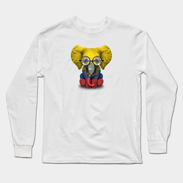 Baby Elephant with Glasses and Ecuadorian Flag Long Sleeve T-Shirt by jeffbartels